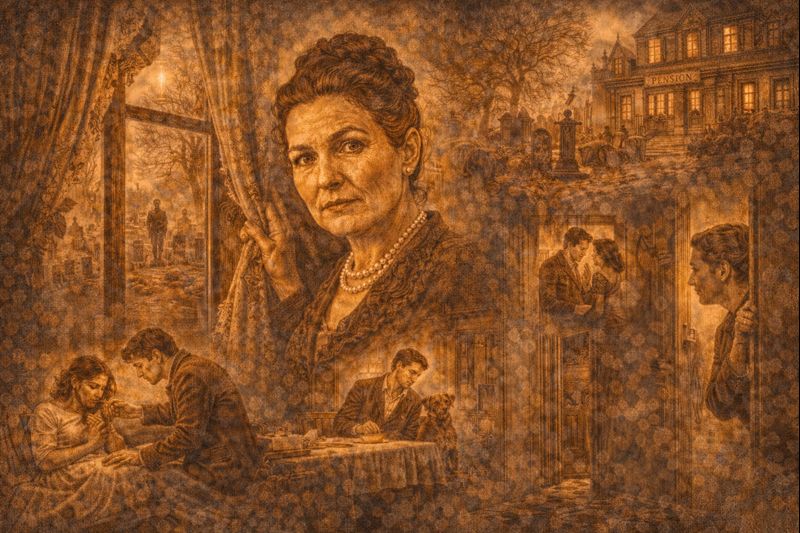 Trys draugai knygos aprašymas – ponios Calevski portretas pensiono savininkė, našlė ir tylus stebėtojas šalia kapinių