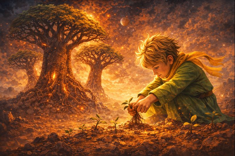 Baobabai knygoje Mažasis princas – vidinių problemų ir grėsmių simbolis
