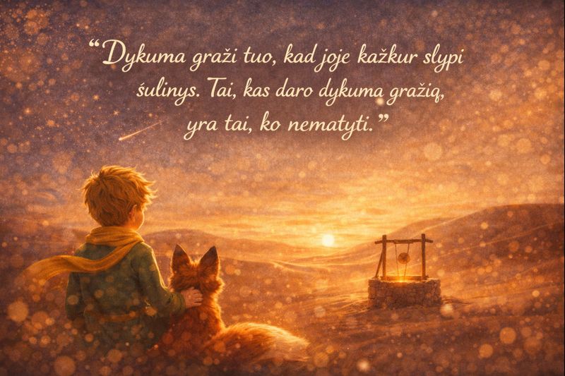 Mažasis princas citatos - Dykuma graži tuo, kad joje kažkur slypi šulinys. Tai, kas daro dykumą gražią, yra tai, ko nematyti