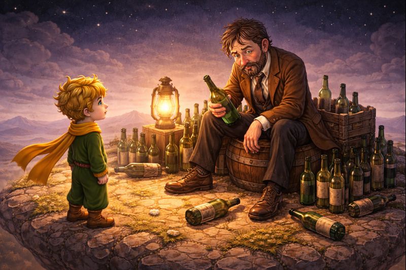 Girtuoklis – simbolinis knygos „Mažasis princas“ veikėjas, sėdintis tarp butelių