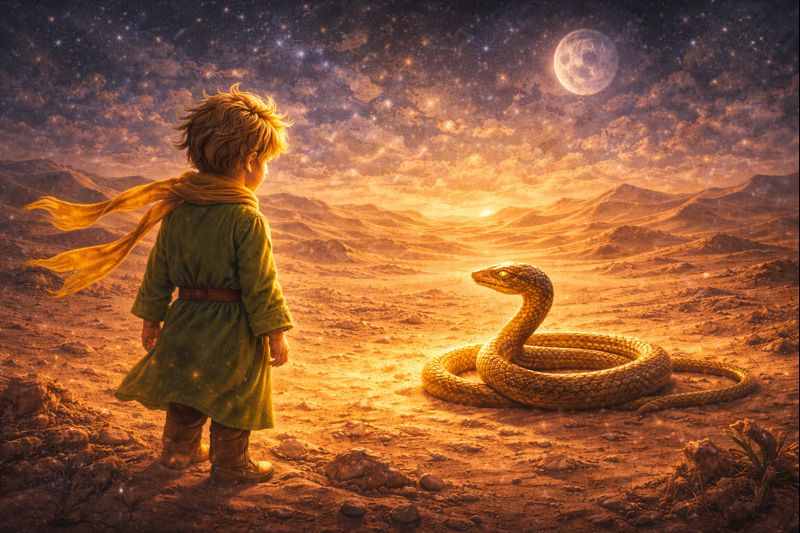Gyvatė knygoje „Mažasis princas“ – mirties, perėjimo ir vidinės brandos simbolis
