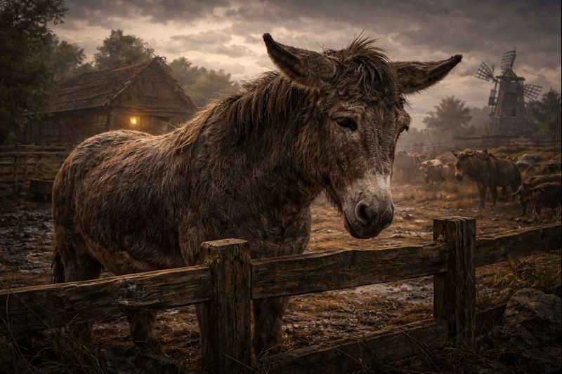 Gyvulių ūkis veikėjai - asilas Benjaminas