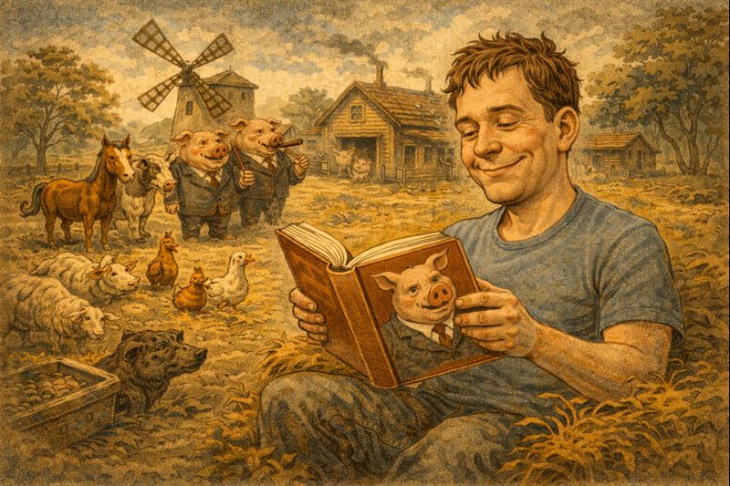 Gyvulių ūkis – laimingas skaitytojas skaito knygą
