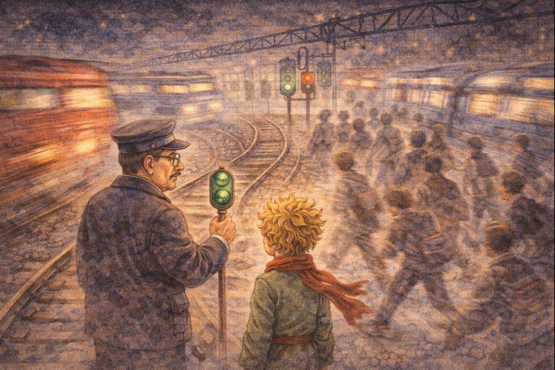 Iešmininkas knygoje „Mažasis princas“ – judėjimo be krypties ir skubėjimo simbolis