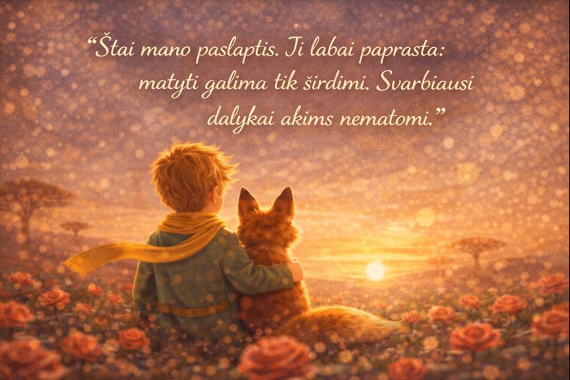 Mažasis princas citatos - Štai mano paslaptis. Ji labai paprasta matyti galima tik širdimi. Svarbiausi dalykai akims nematomi.