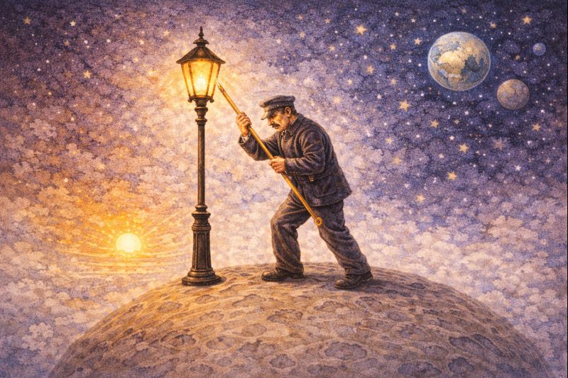 Žibintininkas knygoje „Mažasis princas“ – aklos pareigos ir beprasmiško kartojimo simbolis