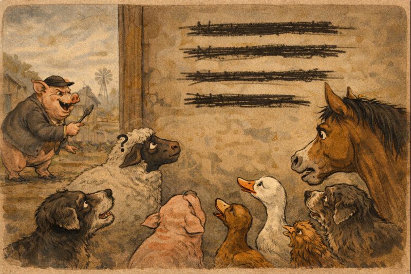 Gyvulių ūkis – gyvulizmas ir priesakų ištrynimas užbraukti įstatymai ir gyvulių atminties naikinimas