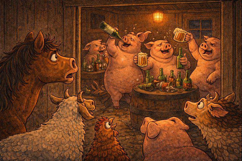 Gyvulių ūkis – kiaulės geria alkoholį ir pažeidžia gyvulizmo priesaką