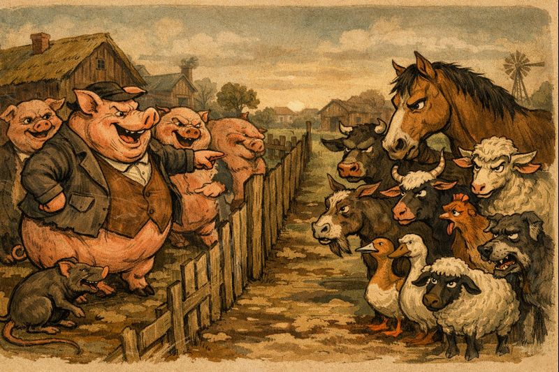 Gyvulizmas „Gyvulių ūkyje“ – kaip priesakai virto nelygybe tarp gyvulių