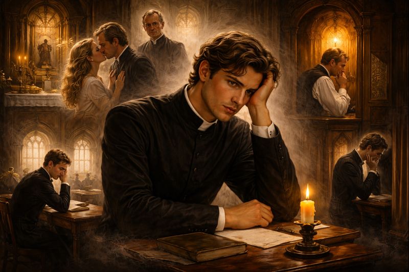 Pagrindinės problemos romane „Altorių šešėly“ – Liudo Vasario dvasinis konfliktas, tikėjimo krizė ir institucinis spaudimas