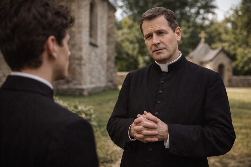 „Altorių šešėly“ kunigas Petras Ramutis ir Liudas Vasaris Kalnynų parapijos šventoriuje