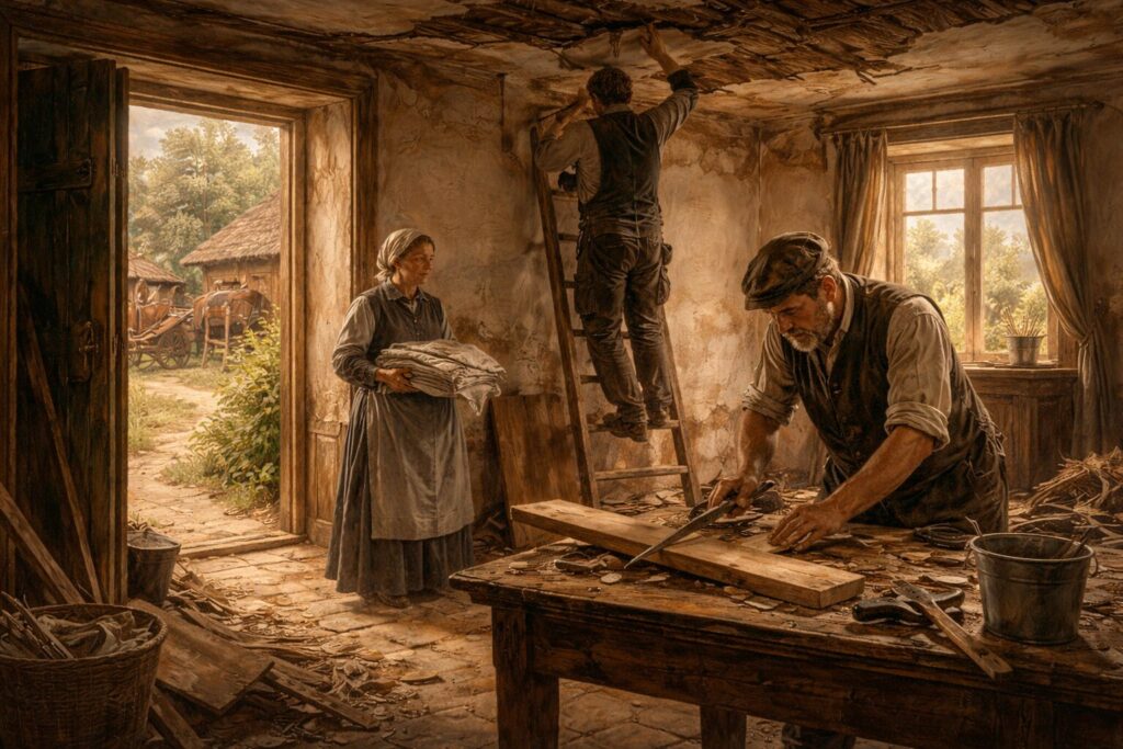 „Altorių šešėly“ siužetas II dalis „Eina gyvenimas“ – Kalnynų vikariato remontas ir laukiamas naujo vikaro Liudo Vasario atvykimas