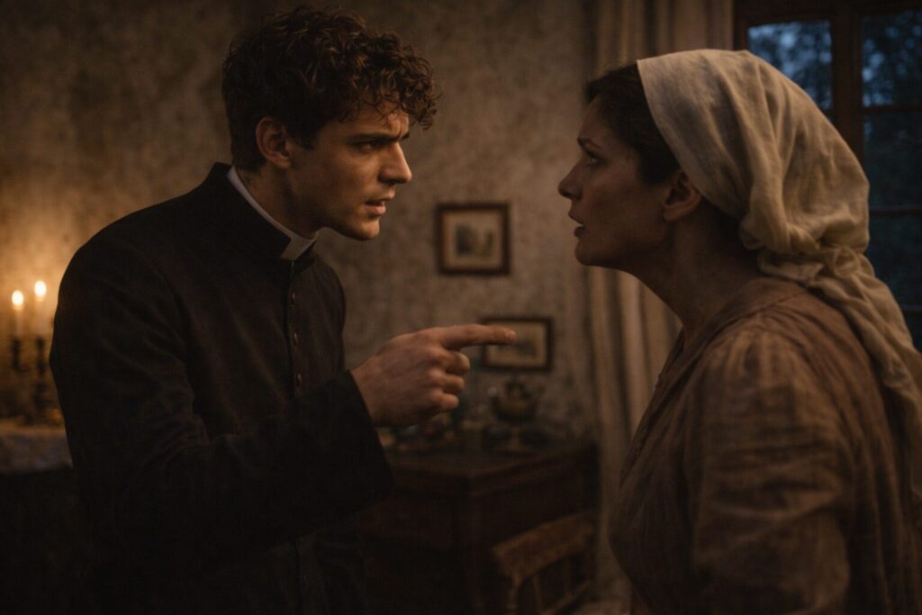 „Altorių šešėly“ siužetas II dalis „Eina gyvenimas“ – Liudas Vasaris kalbasi su tarnaite Jule dėl dingusio laiško