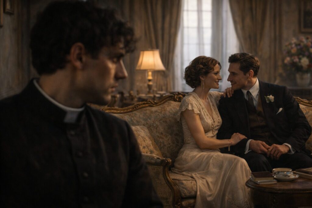 „Altorių šešėly“ siužetas II dalis „Eina gyvenimas“ – Liudo Vasario pavydas stebint baronienės Rainakienės dėmesį kitam vyrui