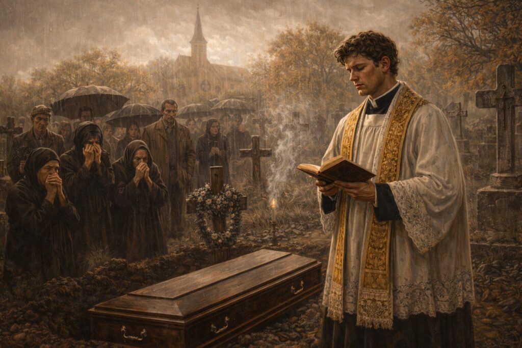 „Altorių šešėly“ siužetas II dalis „Eina gyvenimas“ – pirmoji Liudo Vasario tarnystė Kalnynuose, laidotuvės kapinėse ir vidinis palūžimas