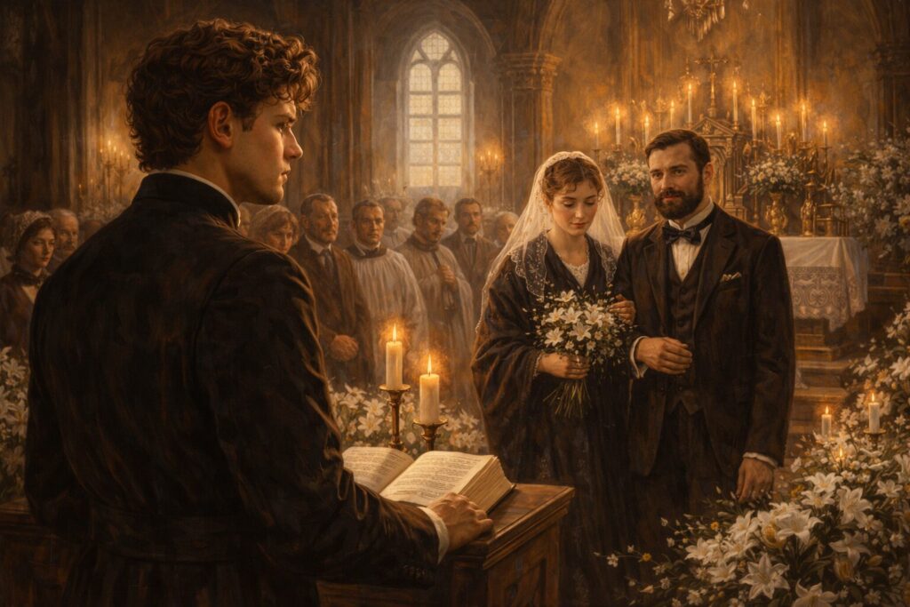 „Altorių šešėly“ siužetas I dalis „Bandymų dienos“ – Liucės vestuvės ir Liudo Vasario suvokimas apie prarastą asmeninę laimę