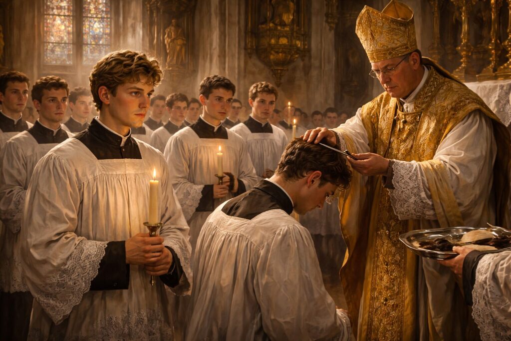 „Altorių šešėly“ siužetas I dalis „Bandymų dienos“ – Radastino skandalas, žemesnieji šventimai ir Liudo Vasario artėjimas prie kunigystės slenksčio