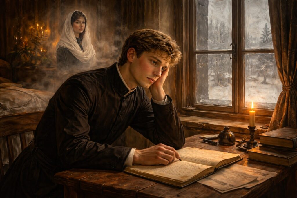 „Altorių šešėly“ siužetas I dalis „Bandymų dienos“ – quies diena seminarijoje, Liudo Vasario melancholija ir pirmasis kūrybos impulsas