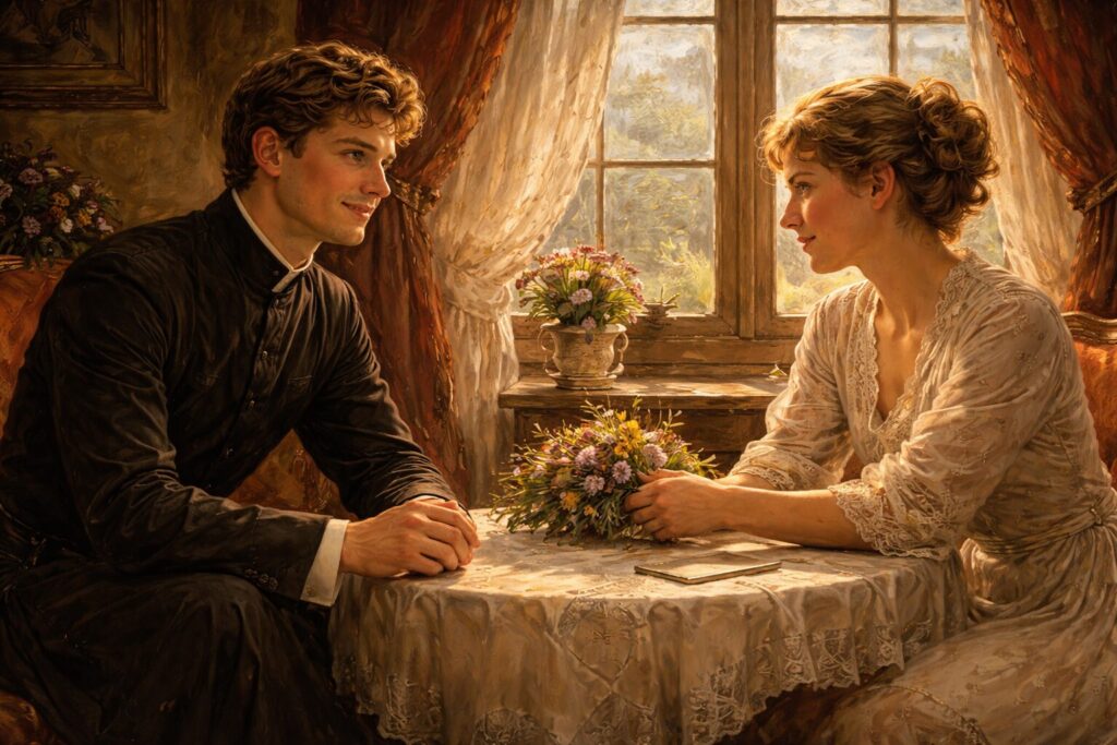 „Altorių šešėly“ siužetas I dalis „Bandymų dienos“– susitikimas Kleviškyje, Liucės liūdesys ir Liudo Vasario pažadas surengti išleistuves