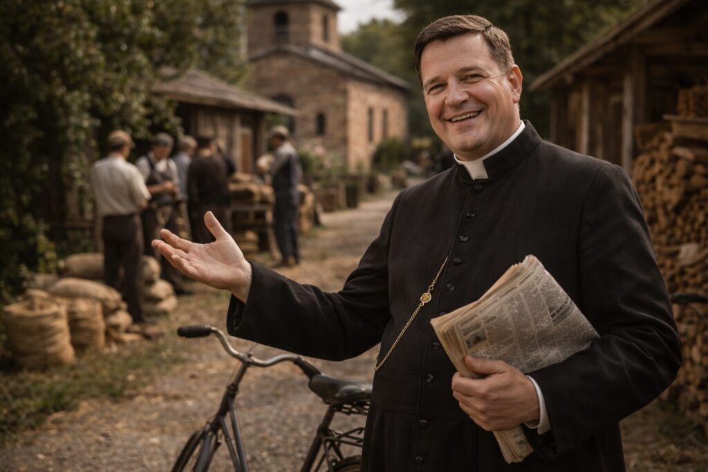 „Altorių šešėly“ veikėjai – kunigas Stripaitis, pasaulietiškai angažuotas ir veiklus dvasininkas