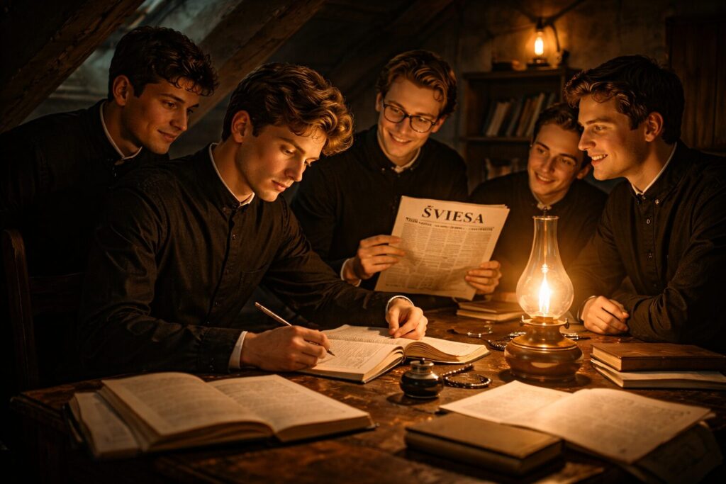 „Altorių šešėly“ siužetas I dalis „Bandymų dienos“ – Liudo Vasario kūrybos pradžia ir „Šviesos“ draugija seminarijoje