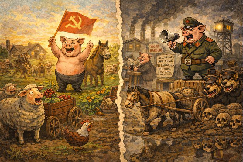 „Gyvulių ūkis“ – nuo utopijos pažadų iki antiutopinės priespaudos
